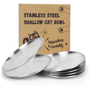 6-Pack Stainless Steel Cat Food Bowls  Shallow Whisker-Friendly Non-Slip Silicone Base,Easy to Clean Indoor Feeding Dishes(6.7")