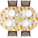 UMINEUX Oval Fitted Vinyl Tablecloth with Elastic Edged & Flannel Backing, Waterproof Wipeable Oval Table Cover - Fits Tables up to 42"X68" (Sunflower)