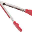 Kichvoe Christmas Kitchen Tongs - Non-Stick Stainless Steel Tong With Silicone Tips - 9.44" Heat-Resistant Appetizer Salad Food Serving Clamp For Cooking, Grilling, and Serving, Red