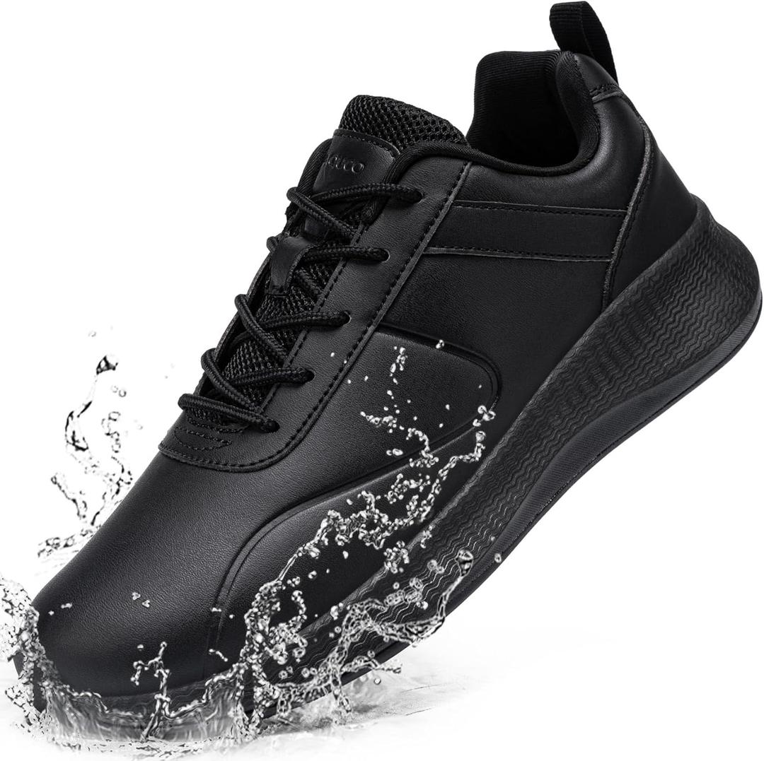 Non Slip Work Shoes for Women Food Service Lightweight Waterproof Kitchen Chef Shoe Restaurant Walking Sneakers Nursing Slip Resistant Footwear, Black (8.5)