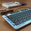 SEUNKWANG EWEADN GX710S Backlit Computer Keyboards, Wired USB Keyboard with Blue Backlit, Metal Panel, Plug and Play, Pudding Keycaps Full Size Quiet Computer Keyboard for Win/PC/Laptop-Black