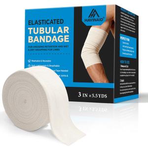 Latex-Free Elasticated Tubular Support Bandage with Stockinette Fabric, Breathable Tubular Compression Sleeve for Joint & Tissue Support on Arms, Knees, Legs (3" x 5.5 Yards) Size D
