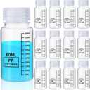 Tatuo 12 Pcs 2oz 60 ml Plastic Sample Bottles with Screw Cap, Liquid Containers with Lid for Lab Reagent Sample Medicine Pill Water Storage, Travel Bottles(Clear,Wide Mouth-Dark Scale)