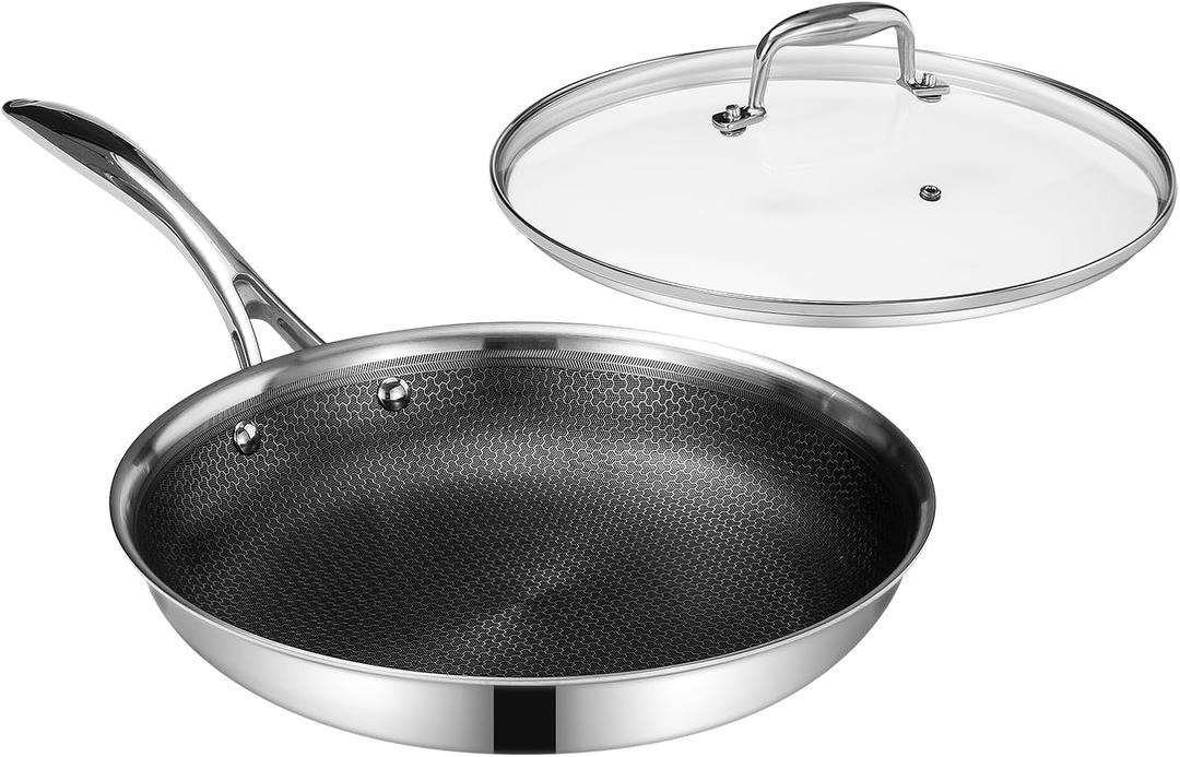 DELUXE Hybrid Ceramic Nonstick 12-Inch Fry Pan with Tempered Glass Lid, Skillet with Stay-Cool Handles, Dishwasher&Oven Safe, PFOA Free Compatible with All Cooktops DELUXE Hybrid Ceramic Nonstick 12-Inch Fry Pan with Tempered Glass Lid, Skillet with Stay-Cool Handles, Dishwasher&Oven Safe, PFOA Free Compatible with All Cooktops