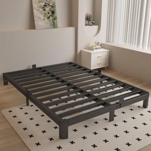 6 Inch Full Size Bed Frame with Metal Gaskets, Black Full Bed Frame No Box Spring Need, Heavy Duty Steel Platform Support, Reserved Holes, Round Corner Legs, Easy Assembly, Noiseless