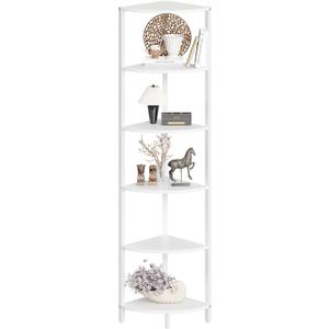 6 Tier Corner Shelf 63.1" Tall Corner Shelves Stand Ladder Shelf Metal Standing Bookshelf Organizer Display Rack Bookcase Plant Stand Industrial Rustic for Living Room Bedroom White CS-001W1