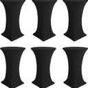 Cocktail Table Covers-Spandex Round High Top Table Cloths 6 Pack 32x43 Inch-Black Stretch Fitted Bar Tall Tablecloth for Pub Bistro Highboy Party Event Banquet Height Folding Satnding Tables