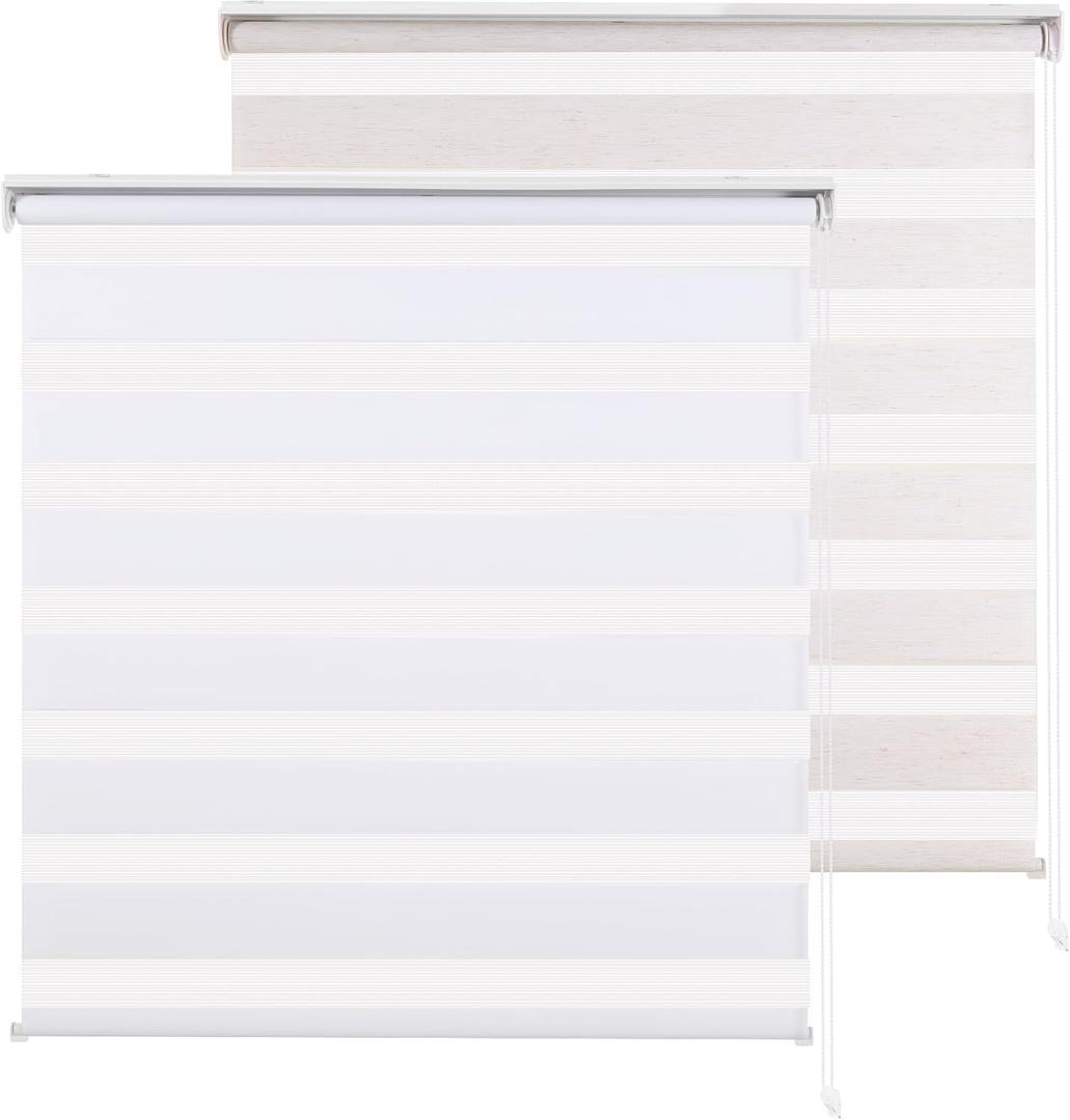 Zebra Blinds for Windows Dual Layer Roller Window Shades Light Filtering Sheer Privacy Light Control for Day and Night Blind Shade for Home and Office,Easy to Install(50" W x 72" H, White) (01. White)