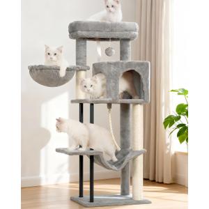 Gitelsnour Cat Tree, Cat Tower for Indoor Cats, 43.3 inch Cat Tree Tower with Sturdy Steel Tube, Cat Hammock, Cat Condo for Small Cats and Kittens, Cat Scratching Post, Light Gray GCT004SW