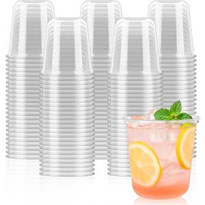 50 Pcs Round Bottom Plastic Cups 12 oz Disposable Stemless Wine Glasses Cocktail Clear Party Cups for Meeting, Wedding, Birthday, Party Supplies