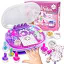Kid Nail Dryer Set Girl, Girl Nail Kit with Dryer/Peel-able Nail Polish/Rings/Bracelet/Nail Sticker/Nail Sticker/Glitter Powder/ Nail File/Toe Separator