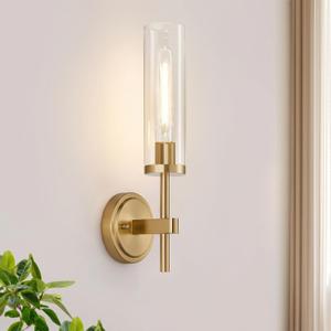 MOKATNG Hardwired Wall Sconces, Brushed Gold Bathroom Sconces with Clear Glass, Modern Wall Light Fixtures for Bathroom Mirror Vanity, Living Room, Bedroom, Hallway, Stairway, Cabinet, Foyer