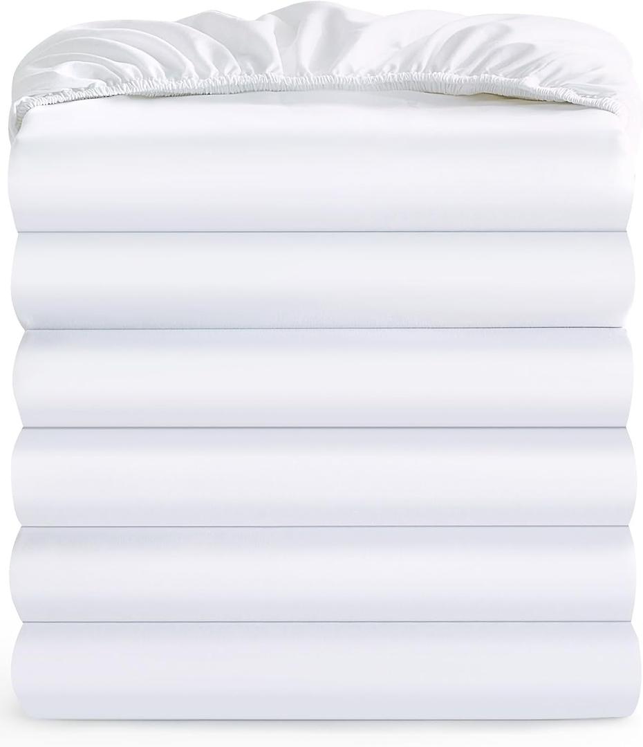 Maple&Stone Twin Fitted Sheet Only - Bulk Pack of 6 Bottom Sheets - Premium Soft & Breathable, Brushed Microfiber Fabric for Twin Size White