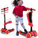 Hurtle 3-Wheeled Scooter for Kids - Wheel LED Lights, Adjustable Lean-to-Steer Handlebar, and Foldable Seat - Sit or Stand Ride with Brake for Boys and Girls Ages 1-14 Years Old (Red)