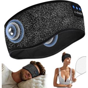 LC-dolida Sleep Headphones Wireless Bluetooth Headband Headphones for Sleeping Music Band Cozy Sleep Mask with Thin HD Stereo Speakers Perfect for Side Sleepers(Taupe)