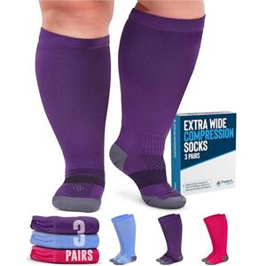 Doctor's Select 3 Pairs Plus Size Compression Socks Wide Calf - Up to 6XL | 20-30 mmHg Compression Socks for Women Wide Calf | Pink, Purple, Blue