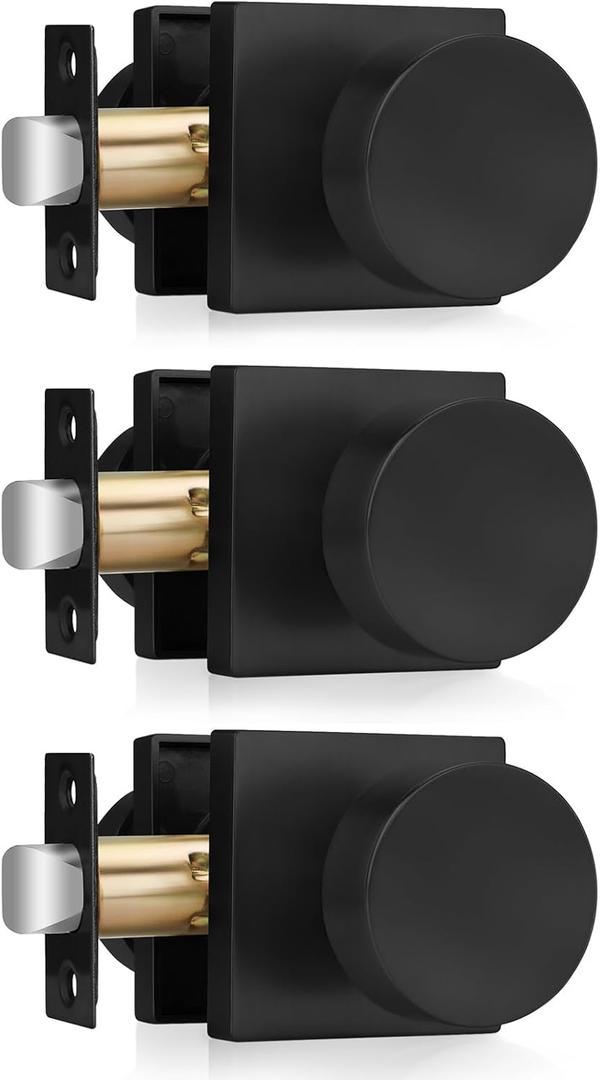 Haidms Matte Black Door Knobs Passage, Heavy Duty Square Matte Black Hall and Closet Door Knobs for Hallway, Zinc Alloy Passage Door Knob Hallway (3 Pack)