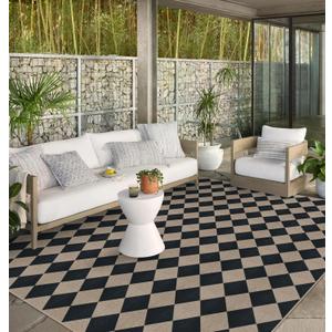 Easy Jute Black Checkered 8x10 Area Rug, Washable Modern Outdoor Rug for Patio Non-Slip Diamond Rugs for Living Room, Neutral Farmhouse Floor Carpet for Bedroom Dining Room Classroom