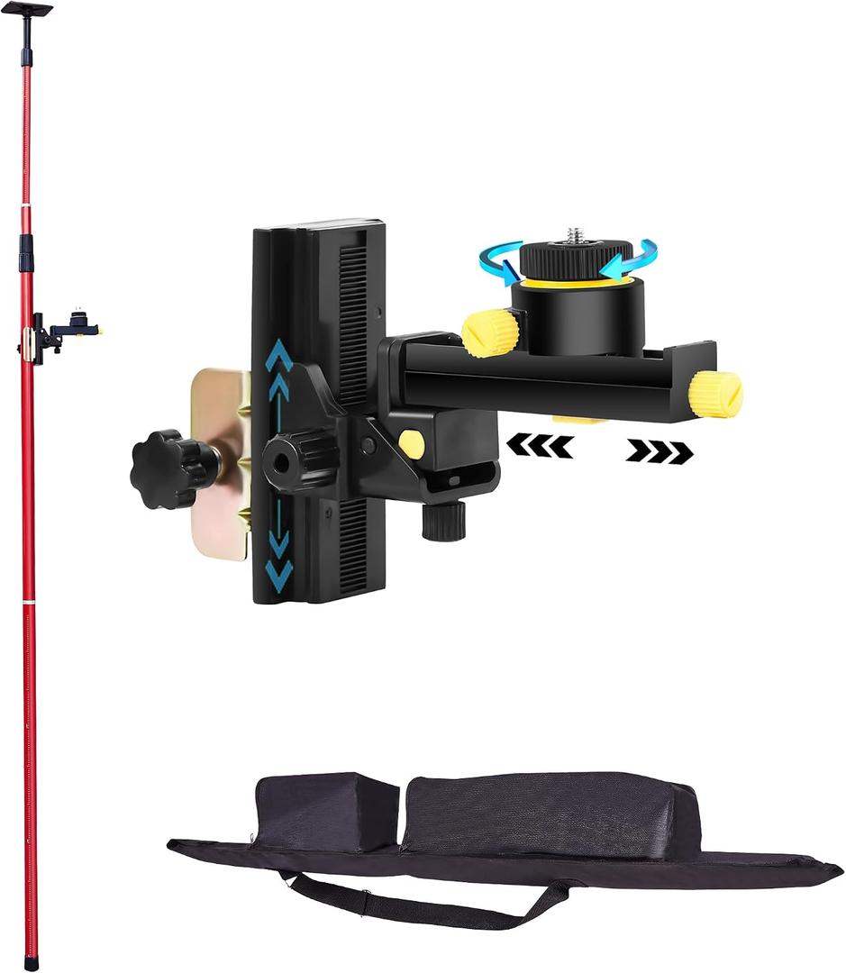 Laser Level Pole with Multi-function Fine-tuning Pan-Tilt Head13.12Ft./4M With 5/8&1/4 interface screws (6.25 inches/2.36 inches) thread for Rotary and Line Lasers