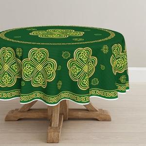 Horaldaily St. Patrick's Day Tablecloth 70×70 Inch Round, Green Shamrock Vintage Washable Seasonal Table Cover for Party Picnic Dinner Decor