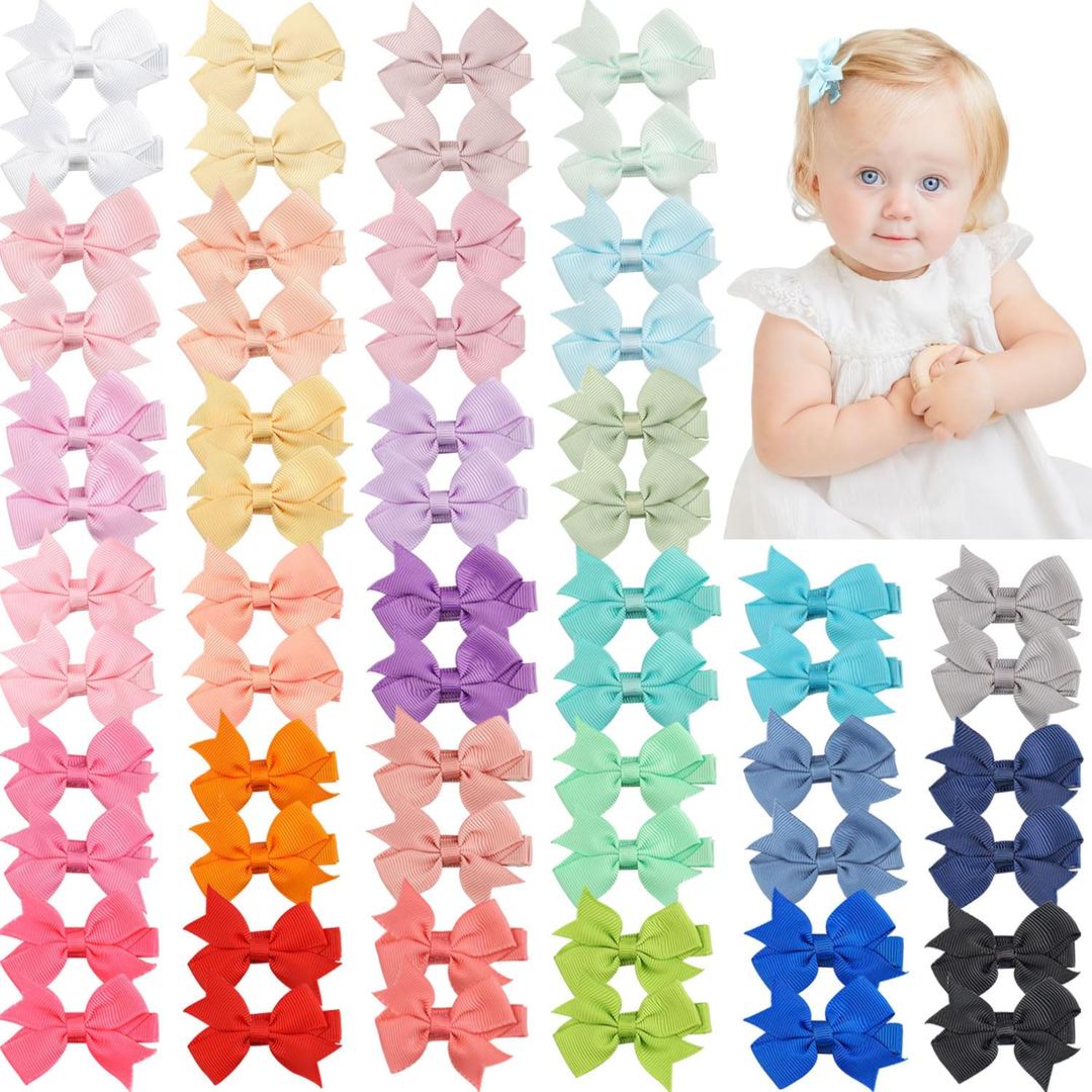 CLLOT Hair Clips for Baby Girls - 60 Tiny 2" Fully Covered Bows Barrettes for Infants and Toddlers
