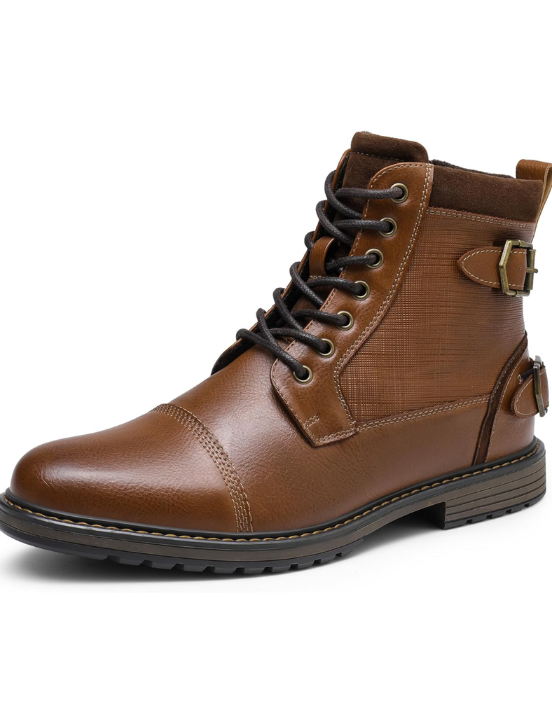 Bruno Marc Men's Motorcycle Boots Oxford Dress Boot, Brown, Size 6.5