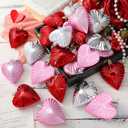 24 Pcs Large Valentines Day Heart Ornaments, 3.15 Inch Shiny Matte Heart Shape Hanging Decorations for Tree, Party, Wedding, Anniversary (Pink,Red,Silver)