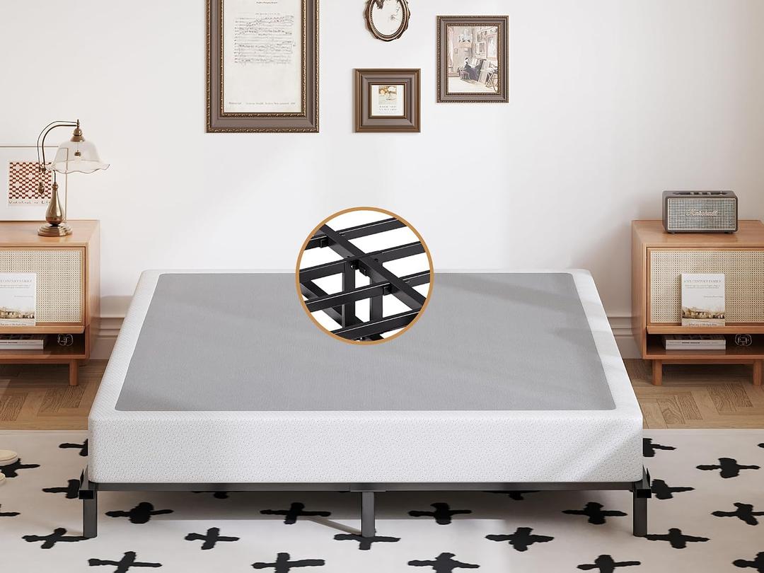 Box Spring Queen 5 inch Low Profile Profile Heavy Duty Metal Mattress Foundation Max Weight Capacity Strong Steel Structure Quiet Simple Assembly No Noise Easy to Clean Box Spring Only
