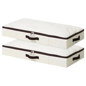 AMJ 2-Pack 4” Height Under-Bed Storage Baskets | Foldable Fabric Drawers for Clothes, Shoes, and Bedding, Beige