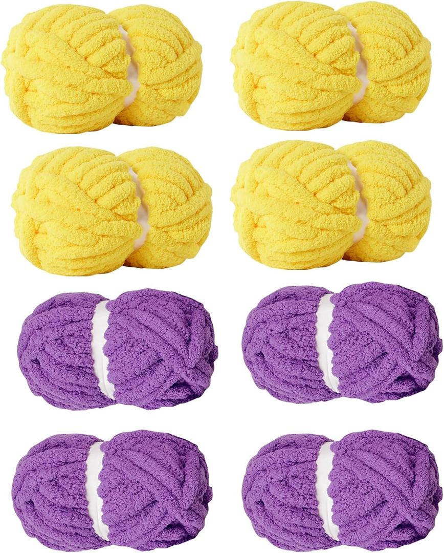 Assorted Chunky Yarn for Hand Knitting,Soft Jumbo Bulky Fluffy Chenille Yarn for Crocheting,Blanket Scarf DIY,8 Pack(28yds, 8 Ounces Each) (PurpleYellow)