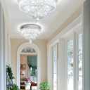 Dia 12" Mini Chandelier Flush Mount Chandelier for Hallway, Crystal Ceiling Chandeliers for Dining Room, Bedroom, Living Room, Entryway, Kitchen (Chrome Ceiling Light Fixture)