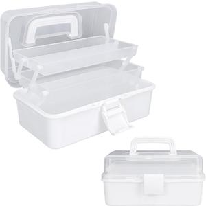 Tackle Box Organizers and Storage,9.8inch Craft Organizers and Storage,Three-Layer Sewing Box With 2 Trays,Medicine Storage Box With Handle For NailMakeupDiamond PaintingBuilding Blocks (White)