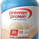 Premier Protein Powder, Vanilla Milkshake, 30g Protein, 1g Sugar, 100% Whey Protein, Keto Friendly, No Soy, Gluten Free, 23.3 oz (17 Servings) (EXP 07/02/26)