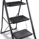 YSSOA 3 Step Ladder, Folding Step Stool with Wide Anti-Slip Pedal, 330 lbs Sturdy Steel Ladder, Convenient Handgrip, Lightweight, Portable Steel Step Stool, Black (HILADDFOLD3B)