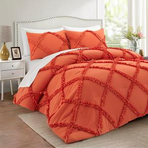 Bonlino Comforter Set King Size Bedding  3 Piece Farmhouse Bedding Set Cover Ruffle & Lightweight Comforter and Pillow Case Vintage Bedding for Bedroom as Chic Luxury Comfort Orange
