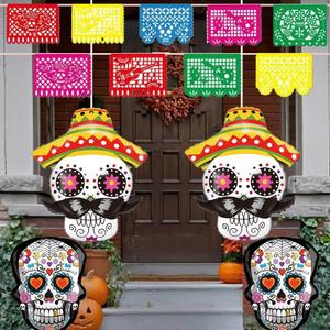 Dia De Los Muertos - Day of The Dead Decorations, Halloween Inflatables Sugar Skull Decoracion, Mexican Party Papel Picado Banners Yard Outdoor Decorations