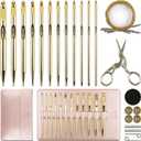 27Pc Gold Plated Tunisian Crochet Hooks Set 3mm-10mm, Interchangeable Aluminum Crochet Hook with Cable, Long Crochet Hooks for Tunisian Crochet, Versatile Crochet Hook Set for Craft Enthusiasts