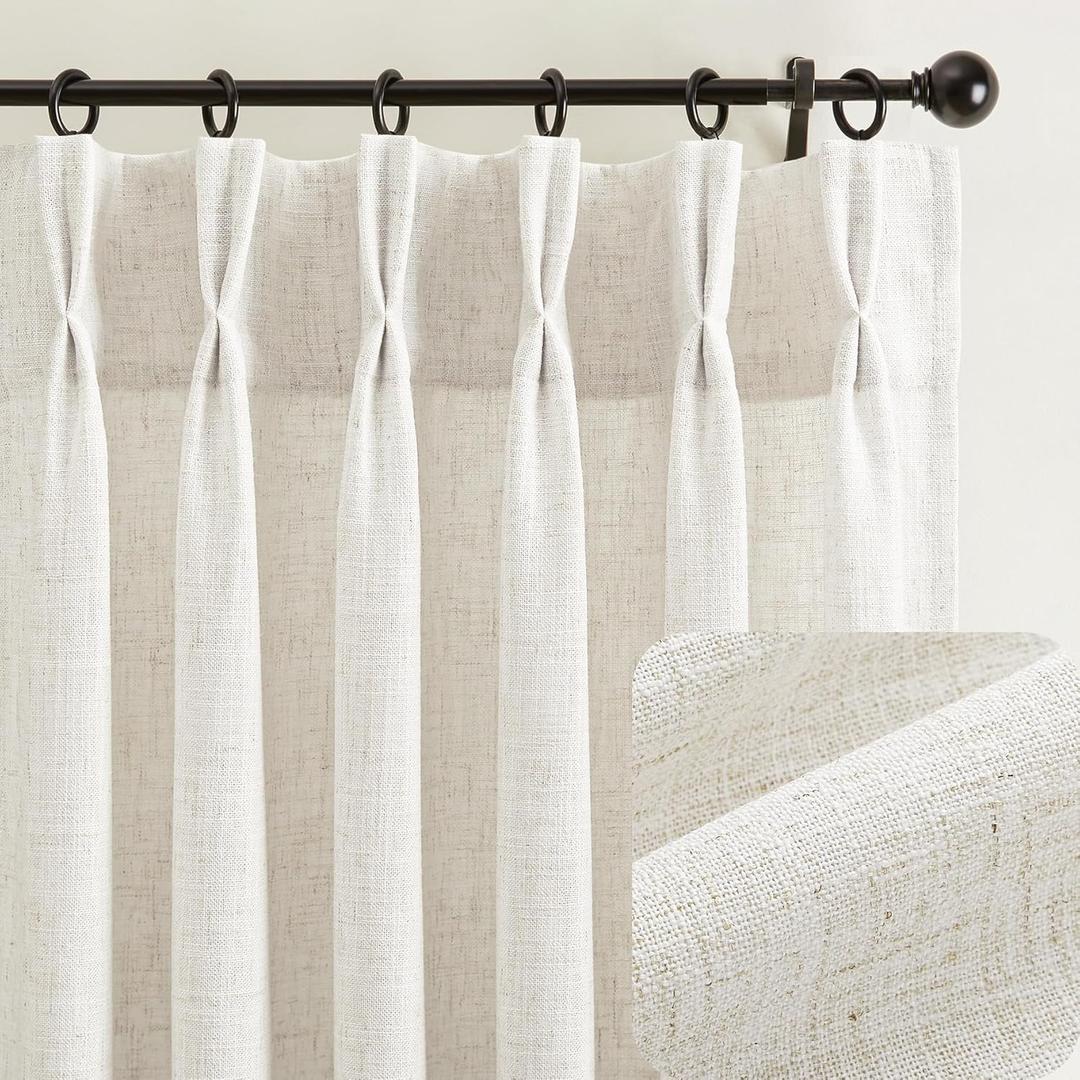 Pinch Pleat Linen Curtains 72 Inch Length for Living Room Dining Room Natural Light Beige Birch Light Filtering Curtains Privacy Window Drapes Neutral Modern Farmhouse Decor with Back Tab 2 Panels Set
