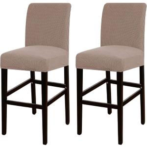 Turquoize Stretch Bar Stool Cover Counter Stool Pub Chair Slipcover for Dining Room Cafe Barstool Slipcover Removable Furniture Chair Seat Cover Jacquard Fabric with Elastic Bottom Set of 2, Khaki