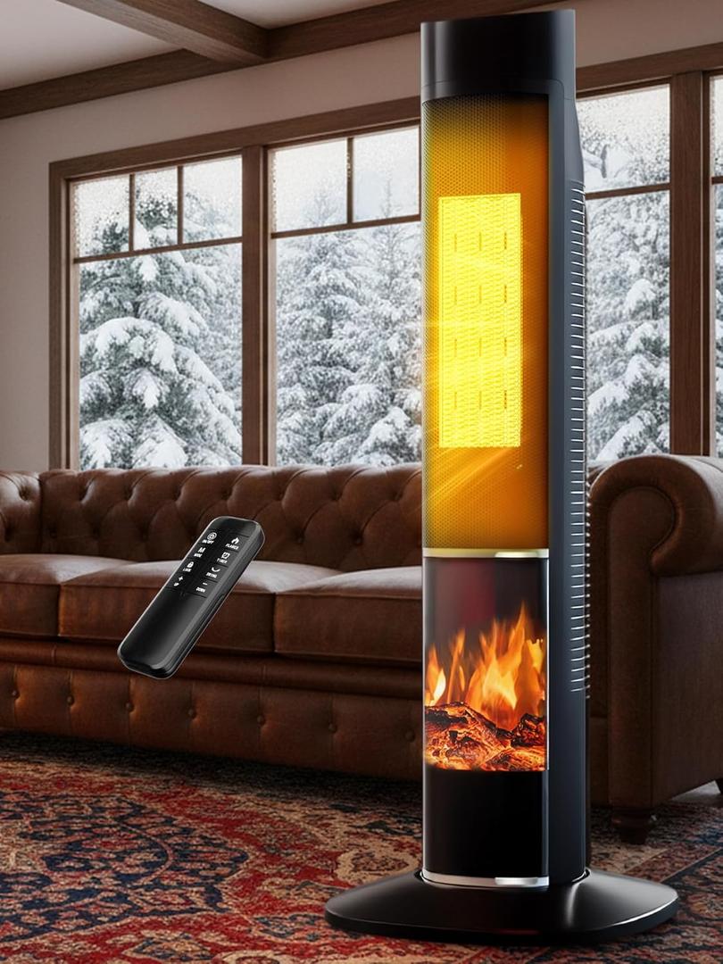 KEGIAN Space Heater Large Room, 32" Electric Heaters for Indoor Use with Thermostat, 120 Oscillation, Remote, 24H Timer, Eco Mode, PTC Ceramic, 25dB Quiet, Portable Tower Heater for Bedroom, Office