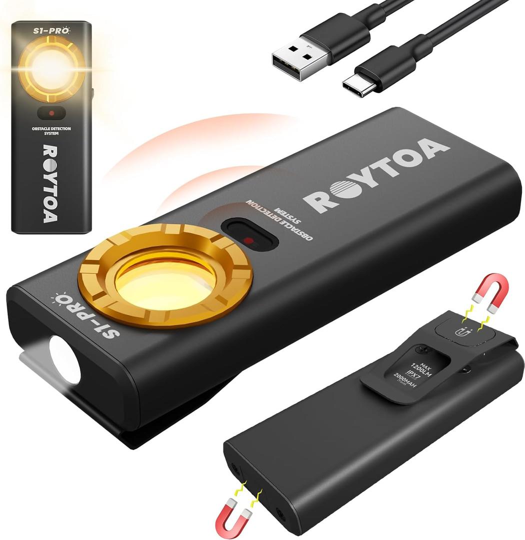 ROYTOA Pocket Flashlight Rechargeable Work Light EDC Slim Flat Flashlight 1200 Lumens with Magnetic Base&Back, Proximity Sensor, Clip for Pocket, IPX7, Dual Light Source, USB-C Port (Medium)