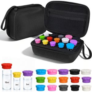 3-10ml peptide Vial Storage case and 3ml Peptide Vial Caps Storage Combo Pack, 16 Slots Insulin Vial Organizer Bag for Diabetics Standard 3ml 5ml 10ml Vials, Includes Vial Caps (10 Colors, 15 Pcs)