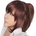 ANOGOL Hair Cap + Brown Ponytail Wig Brown Girl Wigs for Women Cosplay with Ponytail and Bangs Auburn Wigs for Anime Cosplay for Halloween Party Christmas Costume Auburn Pigtail Wig