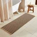 Waffle Runner Rug Bathroom, Long Boho Bathroom Rugs Non Slip Washable Super Absorbent Quick Dry Farmhouse Bath Decor, 72"x24" Black and Khaki