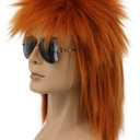 yuehong Long Orange Mullet Wig Spiked Rocker 70s 80s Disco Style Wig For Men Women Heat Resistant Synthetic Fibers Costume Hair(Orange)