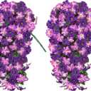 HyeFlora Artificial Flowers for Outdoors, 2pcs Faux Hanging Morning Glory Silk Fake Flowers Lifelike Artificial Plants UV Resistant Flowers for Outside Planter Patio Garden Porch Decor (Purple Red)