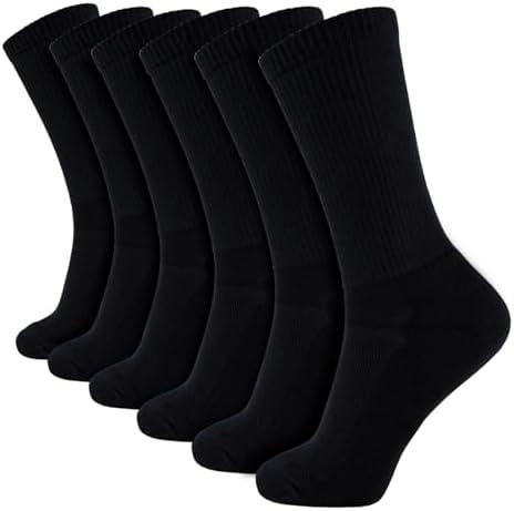 +MD 6 Pack Soft Men's and Women's Bamboo Crew Socks Smell Control Cushioned Dress Casual Socks 6 Black, Size 7-9