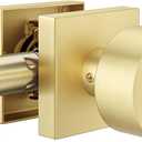 Goldenwarm Brushed Gold Passage Door Knob Interior, Zinc Alloy Brushed Gold Door Knob for Hallway & Closet & Living Room, Non-Locking Function, Adjustable & Reversible - 1 Pack