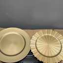 Tanlade 50 Set Light Gold Charger Plates Bulk with Napkin Rings Plastic 13" Plate Charger Fluted Edge Wedding Decoration for Table Wedding Party Event(Gear), Gear Style