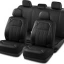 Road Comforts Car Seat Covers, Breathable Leather Seat Covers, Car Seat Covers Full Sets Airbag Compatible, Automotive Seat Covers for Most Cars, Vans, Trucks, SUV - Black